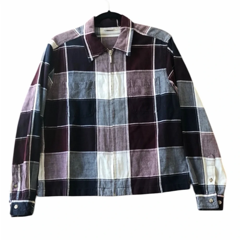 Fiorlini International Plaid Zip-Front Bomber Jacket in Black, White & Plum - Picture 2 of 5
